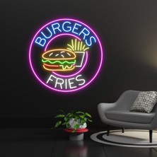 Biz Bu İşin Keyif Kısmındayız Burgers Frıes Yazılı ve Şekilli Neon Tabela