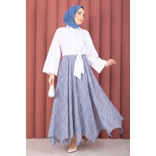 Md Asimetrik Kesim Dantel Desenli Etek Indigo