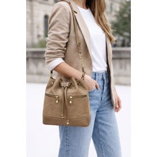 World Star Vizon Süet Büzgülü Cepli Askılı Kadın Omuz Çantası