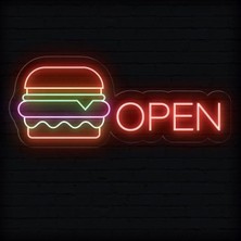 Biz Bu İşin Keyif Kısmındayız Open Yazılı ve Şekilli Neon Tabela