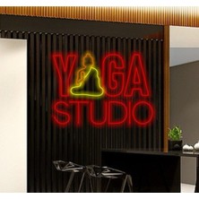 Biz Bu İşin Keyif Kısmındayız Yoga Studıo Yazılı ve Şekilli Neon Tabela