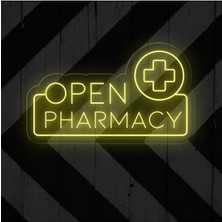 Biz Bu İşin Keyif Kısmındayız Open Pharmacy Yazılı ve Şekilli Neon Tabela