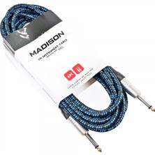 Madison MIC030-6M-BBL Örgülü Gitar Kablosu (6m Siyah-Mavi) | Uzun Ömürlü Bez Kablo