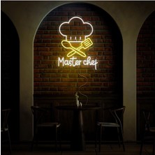 Biz Bu İşin Keyif Kısmındayız Master Chef Yazılı ve Şekilli Neon Tabela