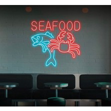 Biz Bu İşin Keyif Kısmındayız Seafood Yazılı ve Şekilli Neon Tabela