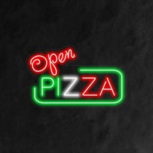 Biz Bu İşin Keyif Kısmındayız Open Pızza Yazılı ve Şekilli Neon Tabela