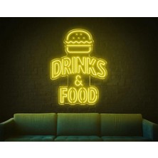 Biz Bu İşin Keyif Kısmındayız Drınks & Food Yazılı Hamburger Figürlü Neon Tabela