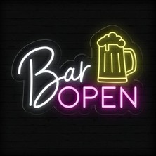 Biz Bu İşin Keyif Kısmındayız Bar Open Yazılı ve Şekilli Neon Tabela