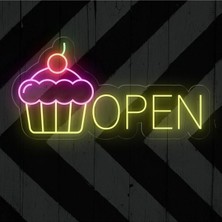 Biz Bu İşin Keyif Kısmındayız Open Yazılı ve Şekilli Neon Tabela