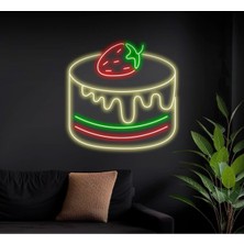 Biz Bu İşin Keyif Kısmındayız Çilekli Pasta Figürlü Neon Tabela