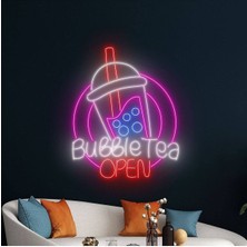 Biz Bu İşin Keyif Kısmındayız Bubble Tea Open Yazılı ve Şekilli Neon Tabela