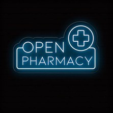 Biz Bu İşin Keyif Kısmındayız Open Pharmacy Yazılı ve Şekilli Neon Tabela