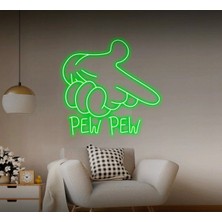 Biz Bu İşin Keyif Kısmındayız Pew Pew Yazılı ve Şekilli Neon Tabela