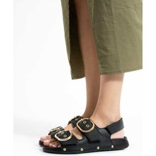 Waykon Moda Mia Siyah Spor Altın Tokalı Kadın Sandalet