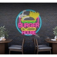 Biz Bu İşin Keyif Kısmındayız Burger House Yazılı ve Şekilli Neon Tabela