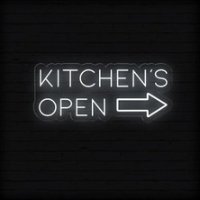 Biz Bu İşin Keyif Kısmındayız Kıtchen's Open Yazılı ve Şekilli Neon Tabela