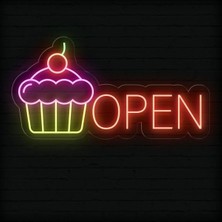 Biz Bu İşin Keyif Kısmındayız Open Yazılı ve Şekilli Neon Tabela
