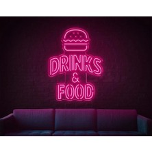 Biz Bu İşin Keyif Kısmındayız Drınks & Food Yazılı Hamburger Figürlü Neon Tabela