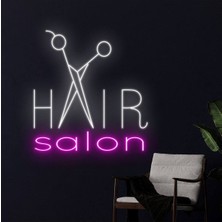 Biz Bu İşin Keyif Kısmındayız Haır Salon Yazılı ve Şekilli Neon Tabela