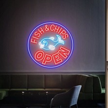 Biz Bu İşin Keyif Kısmındayız Fısh&chıps Open Yazılı ve Şekilli Neon Tabela