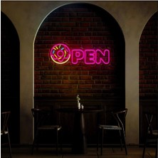 Biz Bu İşin Keyif Kısmındayız Open Yazılı ve Şekilli Neon Tabela