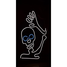 Biz Bu İşin Keyif Kısmındayız El Sallayan Iskelet Figürlü Neon Pleksi Tabela