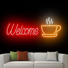 Biz Bu İşin Keyif Kısmındayız Welcome Yazılı ve Şekilli Neon Tabela
