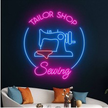 Biz Bu İşin Keyif Kısmındayız Taılor Shop Sewing Yazılı ve Şekilli Neon Tabela