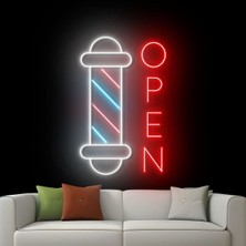 Biz Bu İşin Keyif Kısmındayız Berberlere Özel Open Yazılı ve Şekilli Neon Tabela