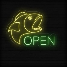 Biz Bu İşin Keyif Kısmındayız Open Yazılı ve Şekilli Neon Tabela