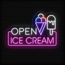 Biz Bu İşin Keyif Kısmındayız Open Ice Cream Yazılı ve Şekilli Neon Tabela