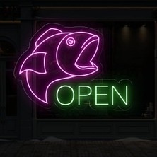 Biz Bu İşin Keyif Kısmındayız Open Yazılı ve Şekilli Neon Tabela