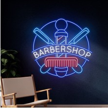 Biz Bu İşin Keyif Kısmındayız Barbershop Yazılı ve Şekilli Neon Tabela