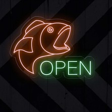 Biz Bu İşin Keyif Kısmındayız Open Yazılı ve Şekilli Neon Tabela