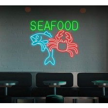Biz Bu İşin Keyif Kısmındayız Seafood Yazılı ve Şekilli Neon Tabela