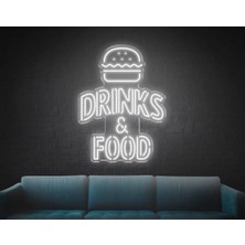 Biz Bu İşin Keyif Kısmındayız Drınks & Food Yazılı Hamburger Figürlü Neon Tabela