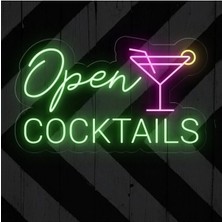 Biz Bu İşin Keyif Kısmındayız Open Cocktaıls Yazılı ve Şekilli Neon Tabela