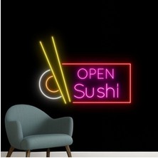 Biz Bu İşin Keyif Kısmındayız Open Sushi Yazılı ve Şekilli Neon Tabela