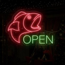 Biz Bu İşin Keyif Kısmındayız Open Yazılı ve Şekilli Neon Tabela