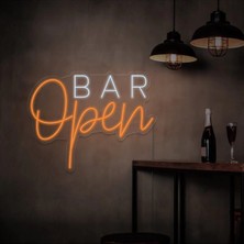 Biz Bu İşin Keyif Kısmındayız Open Bar Yazılı Neon Tabela