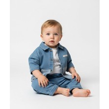 Bebeva Baby Erkek Bebek %100 Pamuklu Enjoy The Ride Nakışlı Ceketli Body ve Pantolon 3'lü Takım - Mavi