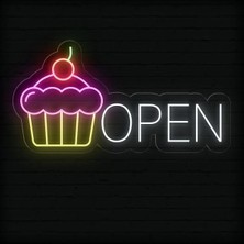 Biz Bu İşin Keyif Kısmındayız Open Yazılı ve Şekilli Neon Tabela
