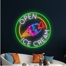 Biz Bu İşin Keyif Kısmındayız Open Ice Cream Yazılı ve Şekilli Neon Tabela