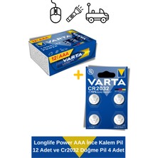 Varta Longlife Power Aaa Ince Kalem Pil 12 Adet ve CR2032 Düğme Pil 4 Adet