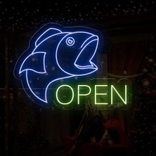 Biz Bu İşin Keyif Kısmındayız Open Yazılı ve Şekilli Neon Tabela