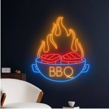 Biz Bu İşin Keyif Kısmındayız Bbq Yazılı ve Şekilli Yazılı Neon Tabela