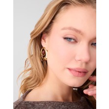 Jimmy Key Altın Rengi Sarmal Figürlü Büyük Taşlı Küpe