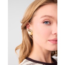 Jimmy Key Krem Rengi Asimetrik Figürlü Büyük Taşlı Küpe