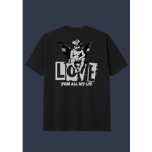 The Granch Lovewhite-Premium Kalite Oversize Sırt Baskılı %100 Pamuk Tişört / T-Shirt