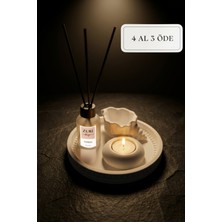 Zuri Design Vanilya 50 ml Cam Şişe Oda Kokusu Mum ve Altlıklı Dekoratif Set - Sunum Tepsisi Seti